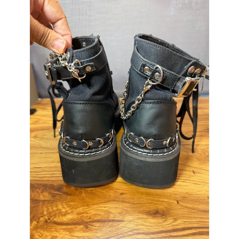 Demonia Emily Black Platform Boots Studded Chain Goth Punk Women's 8 - Picture 4 of 10